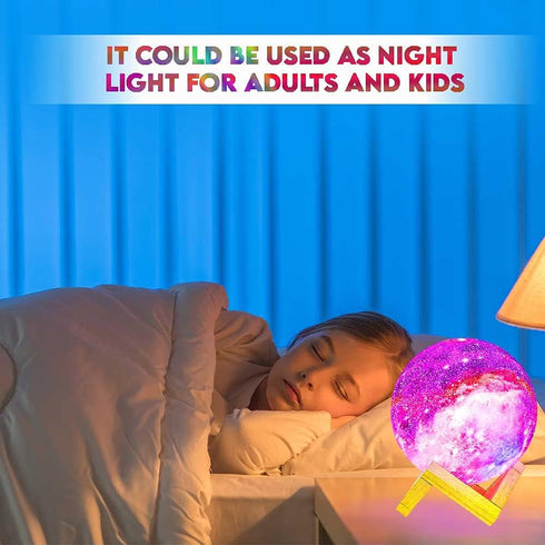 Himalayan Glow Kids Night Galaxy Lamp 5.9-inch 16 Colors LED 3D Star Moon Light with Wood Stand, Remote & Touch Control USB Rechargeable, White